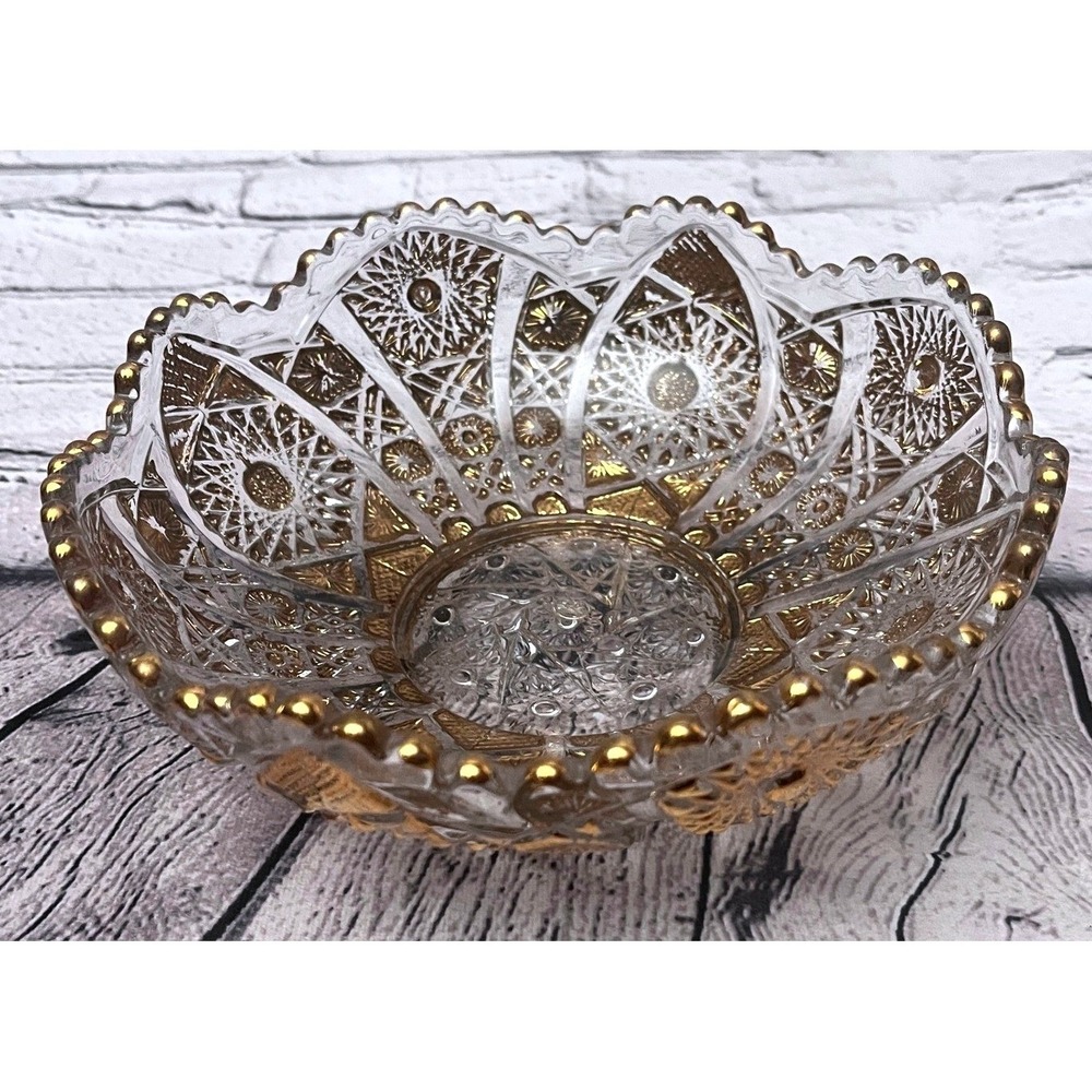 Vintage IMPERIAL GLASS OHIO‎ -Daisy & Button Gold Accents Bowl 1950s